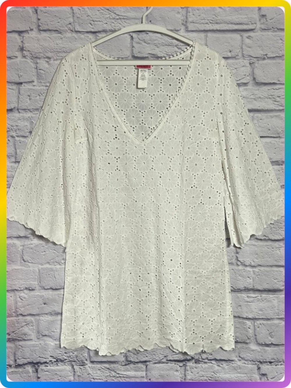 Kate Spade Eyelet Tunic Cover Up S White Floral Scallop Cotton Beach Dress